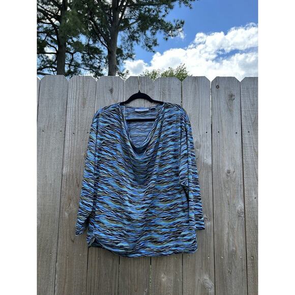 SAG HARBOR stretch Blue green Black Blouse wavy long sleeve size xl fall‎ winter - Picture 2 of 9